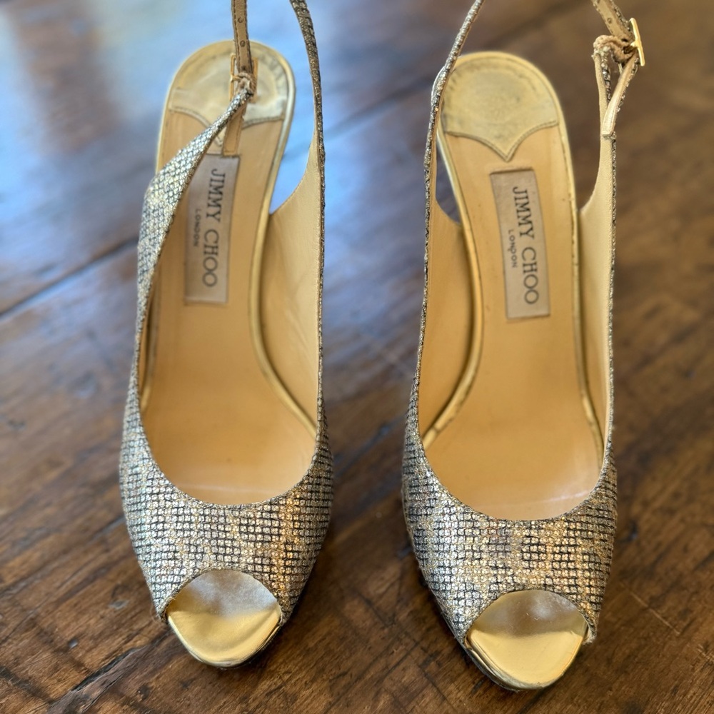 Jimmy Choo Glittering Gold Slingback Heels